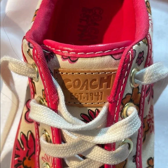 COACH Pink and White Sneakers Floral Canvas Design Laces EUC - Picture 12 of 13